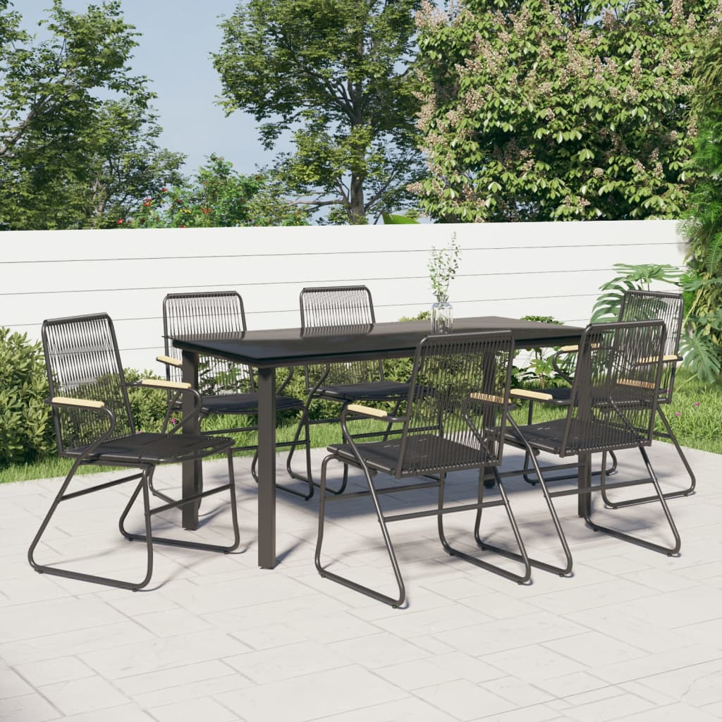 7-dijelni vrtni blagovaonski set od PVC ratana crni