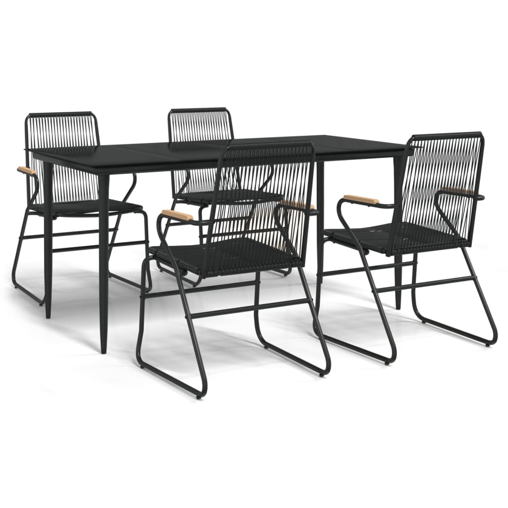 5-dijelni vrtni blagovaonski set od PVC ratana crni