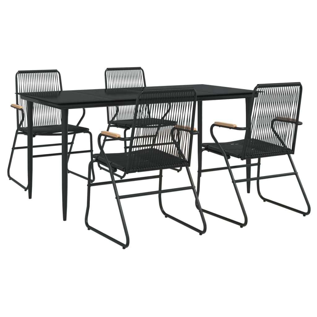 5-dijelni vrtni blagovaonski set od PVC ratana crni