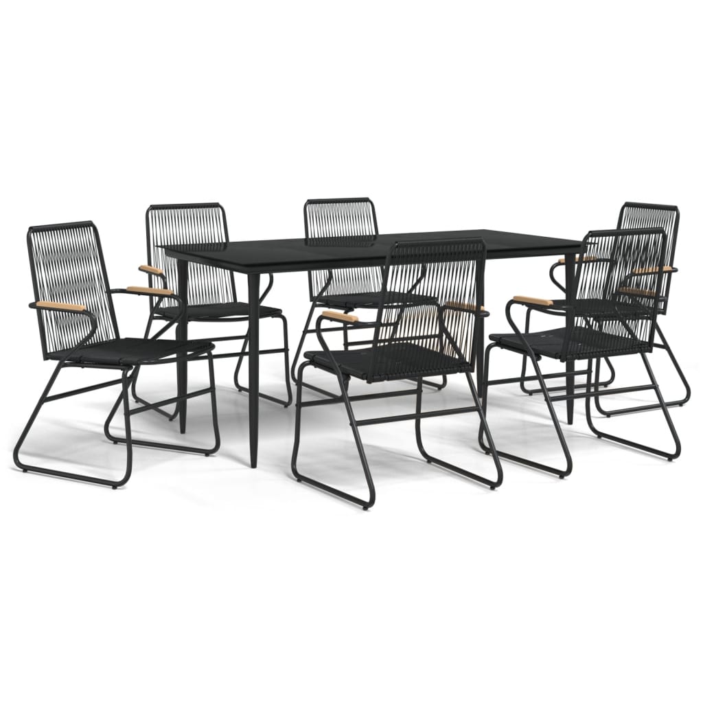 7-dijelni vrtni blagovaonski set od PVC ratana crni