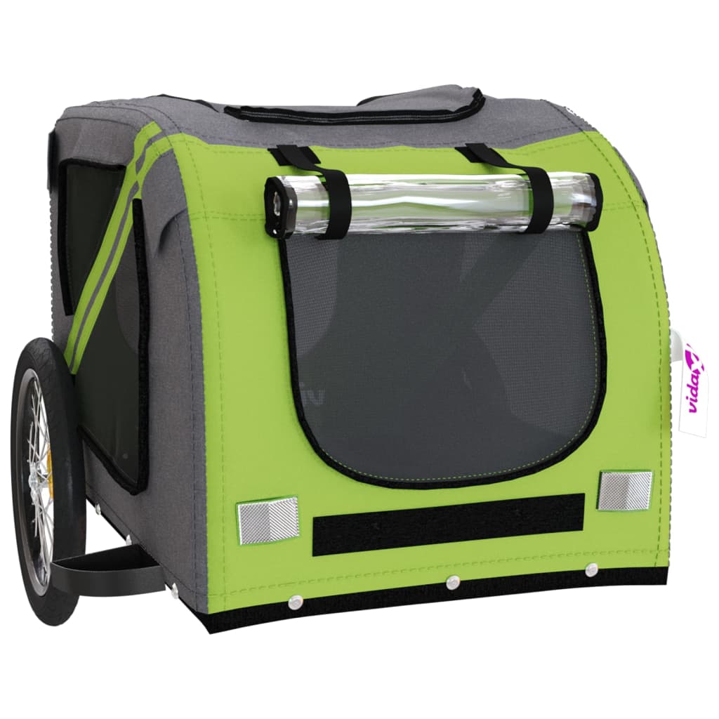 Prikolica za bicikl za ljubimce zeleno-siva tkanina i željezo