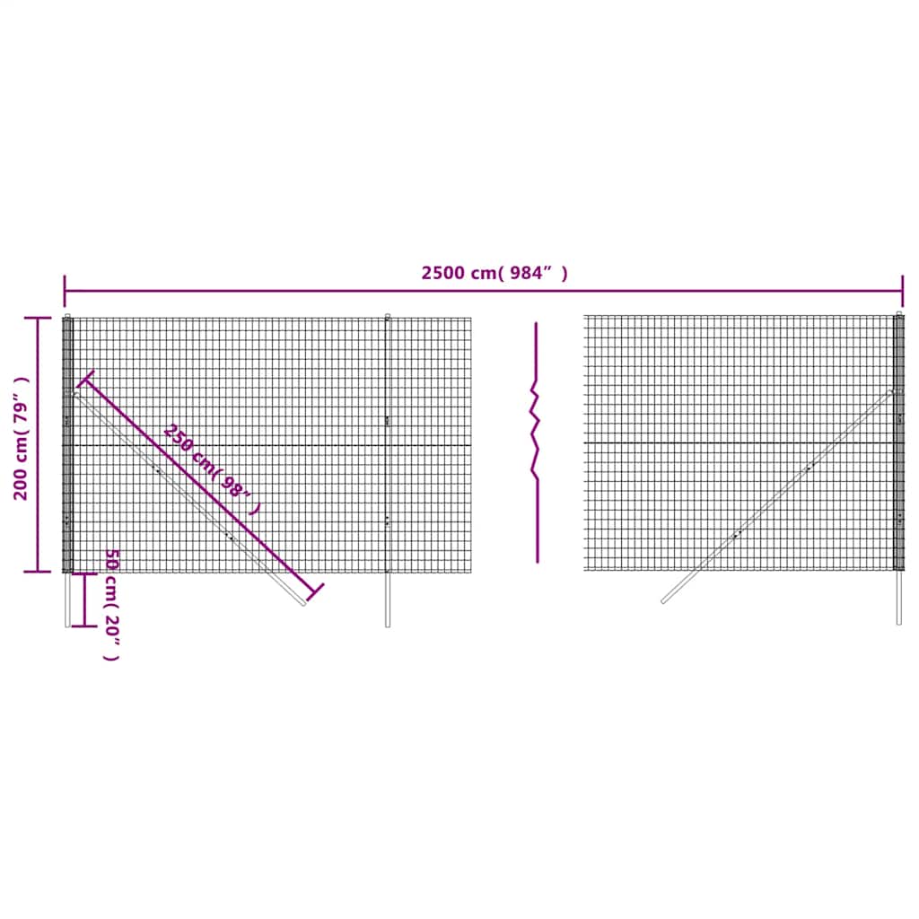 Ograda od žičane mreže zelena 2 x 25 m od pocinčanog čelika
