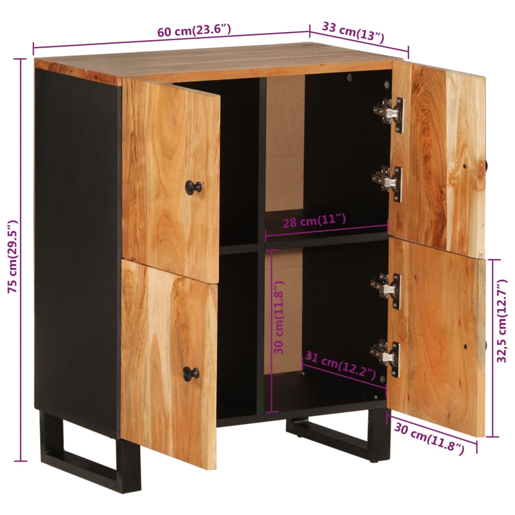 Komoda s 4 vrata 60 x 33 x 75 cm od masivnog bagremovog drva