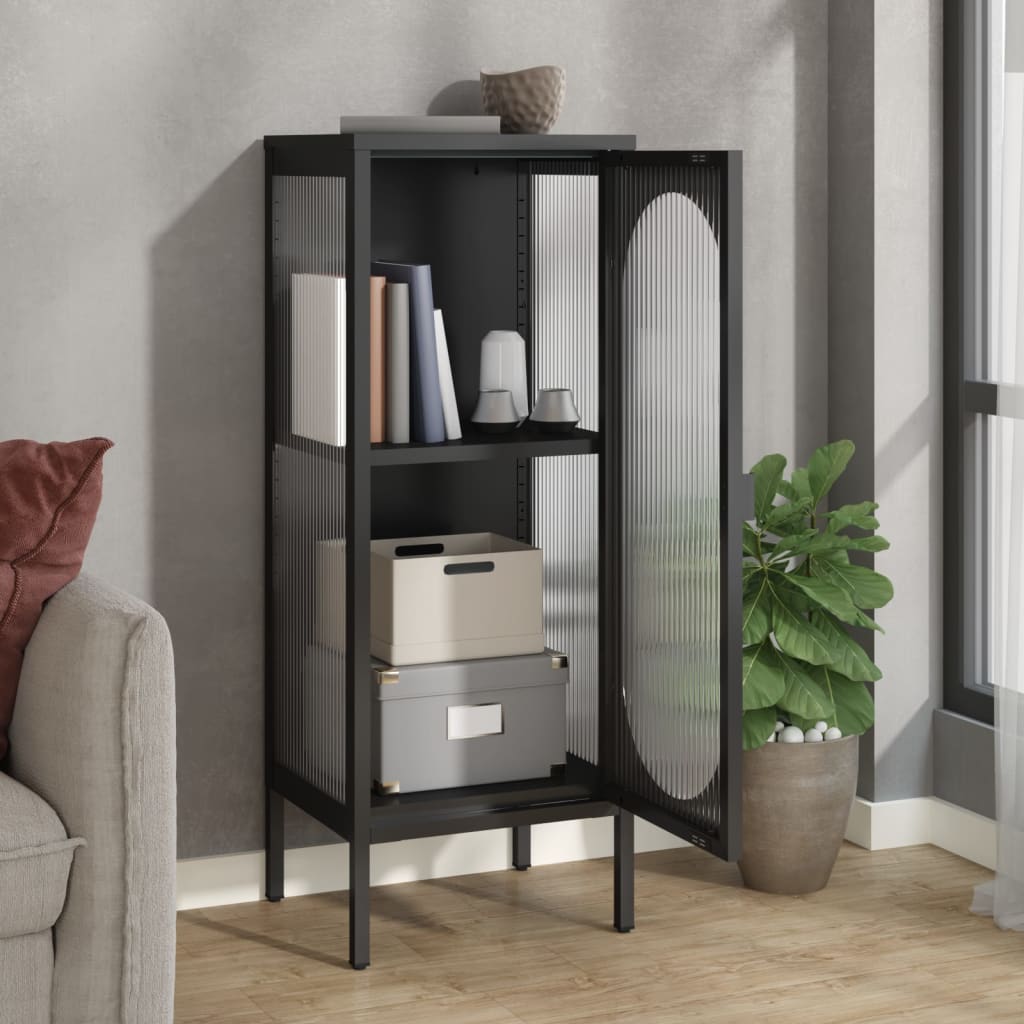 Komoda crna 40 x 35 x 105 cm od stakla i čelika