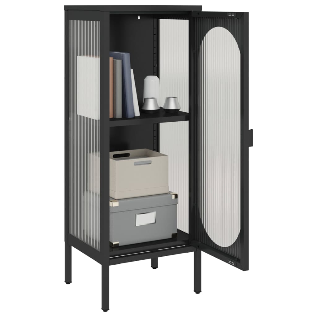 Komoda crna 40 x 35 x 105 cm od stakla i čelika
