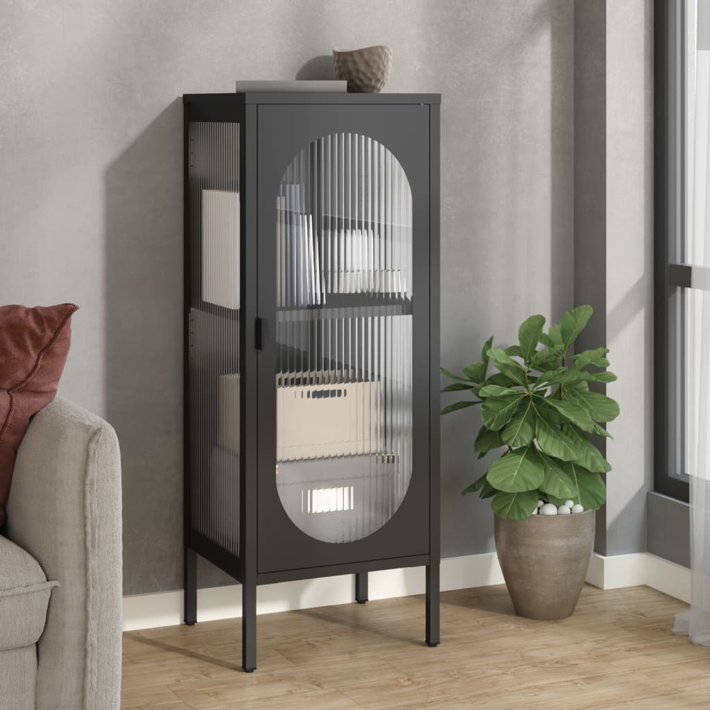 Komoda crna 40 x 35 x 105 cm od stakla i čelika