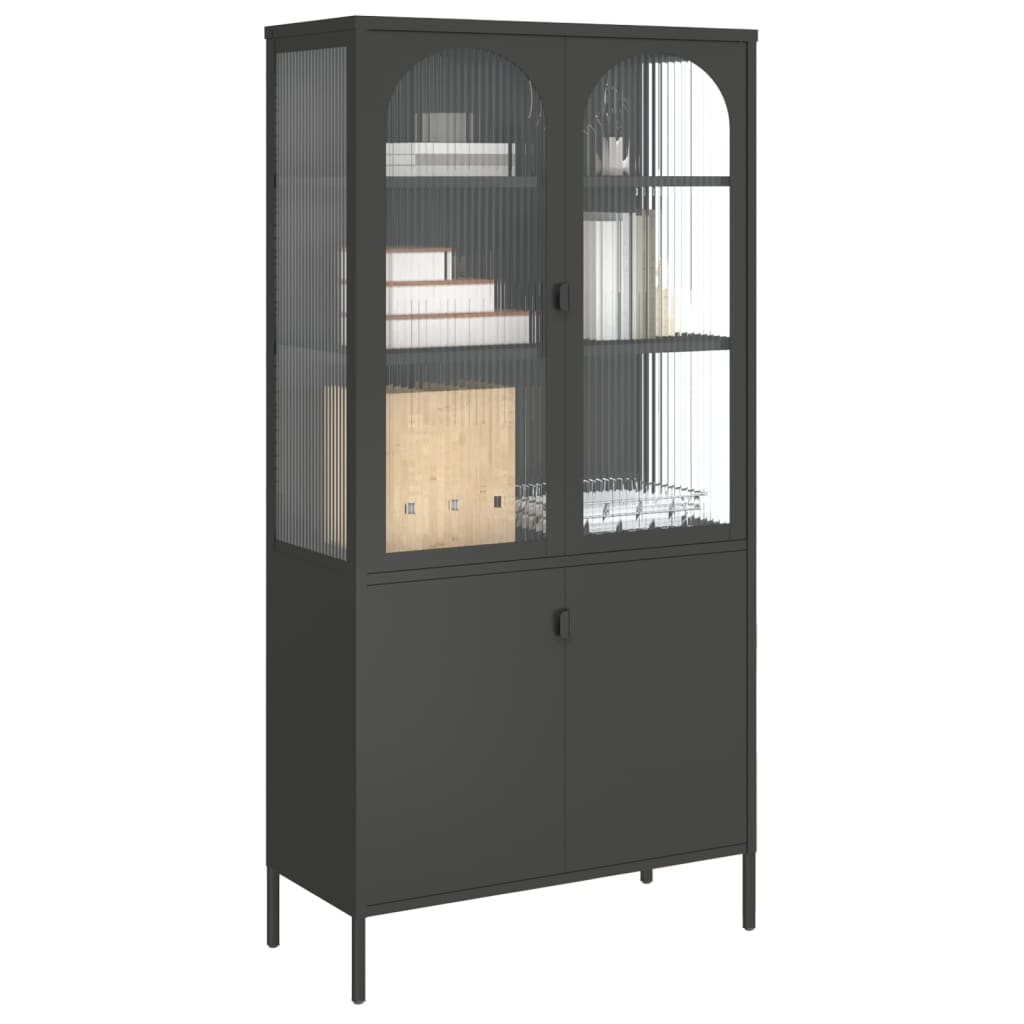 Visoka komoda crna 90 x 40 x 180 cm od stakla i čelika