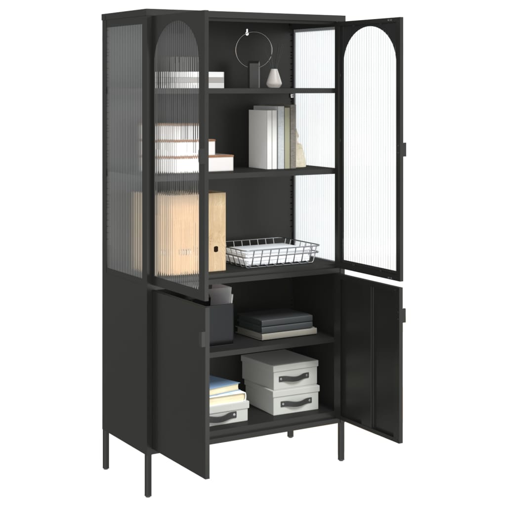 Visoka komoda crna 90 x 40 x 180 cm od stakla i čelika