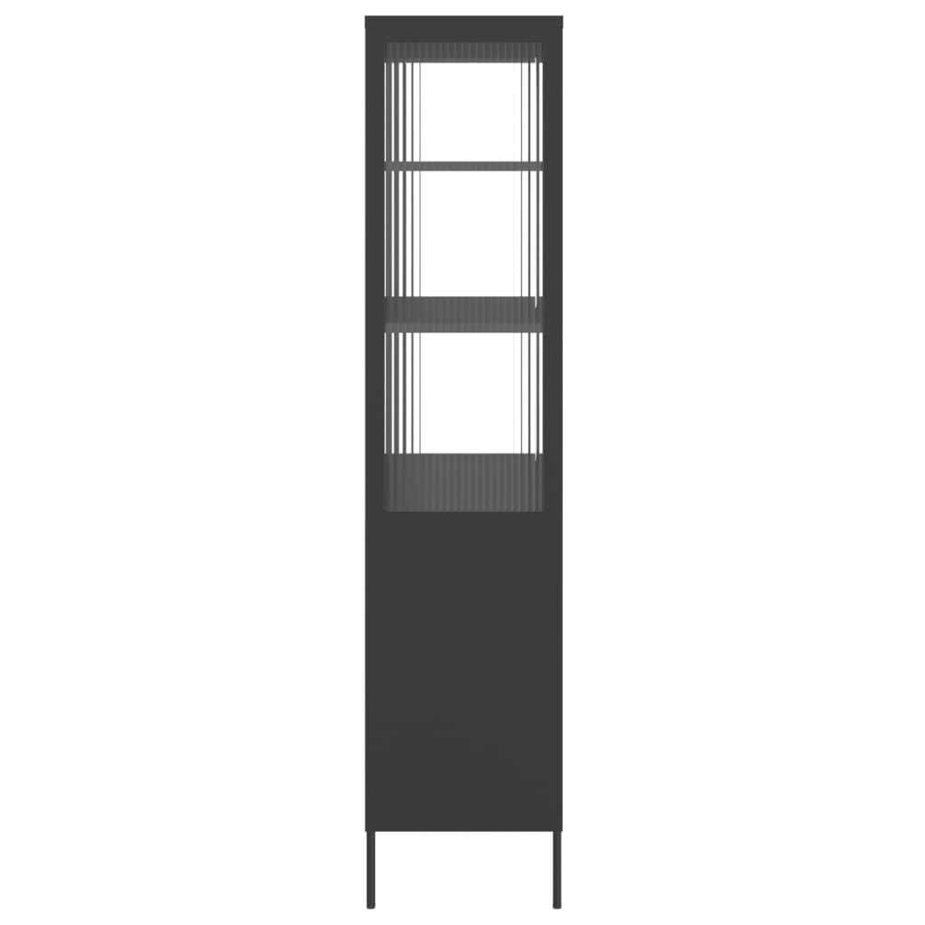 Visoka komoda crna 90 x 40 x 180 cm od stakla i čelika