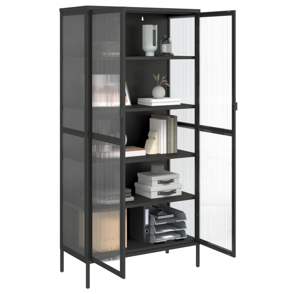 Visoka komoda crna 85 x 40 x 180 cm od stakla i čelika