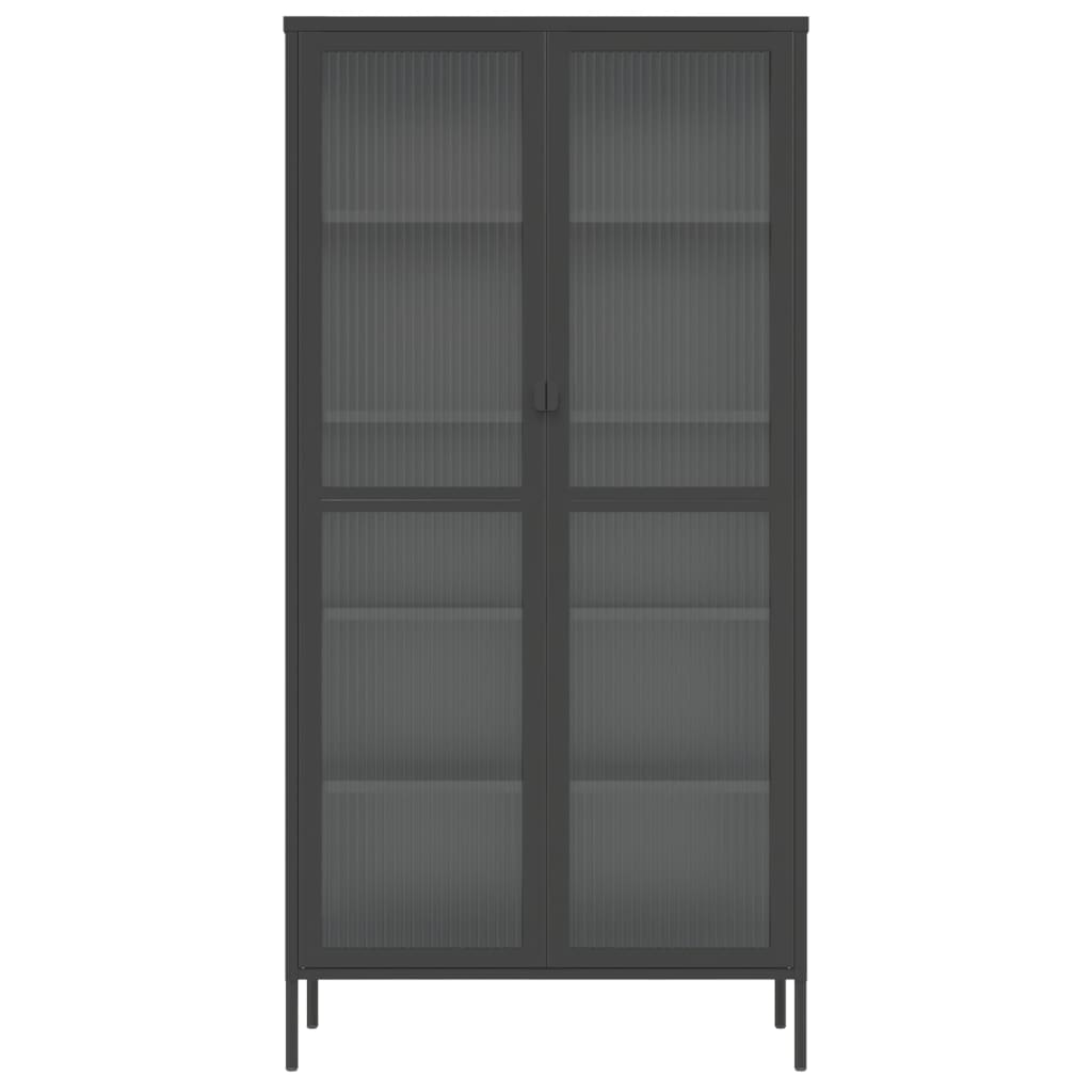 Visoka komoda crna 85 x 40 x 180 cm od stakla i čelika