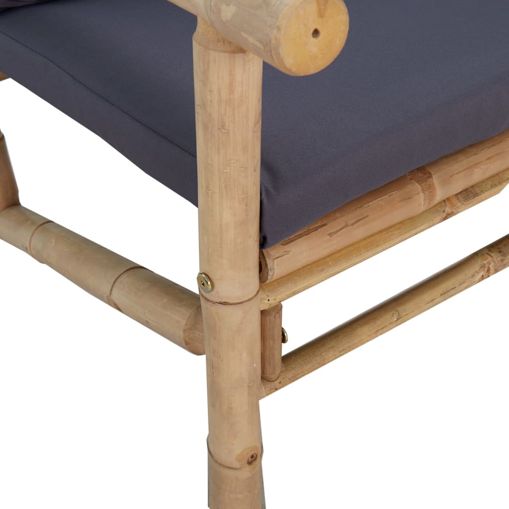 3-dijelna vrtna garnitura od bambusa s tamnosivim jastucima