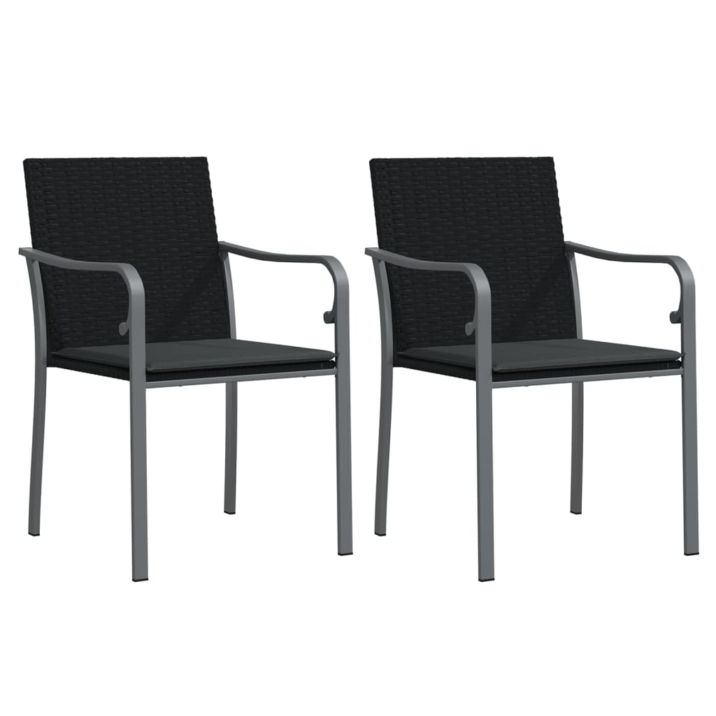 Vrtne stolice s jastucima 2 kom crne 56x59x84 cm od poliratana