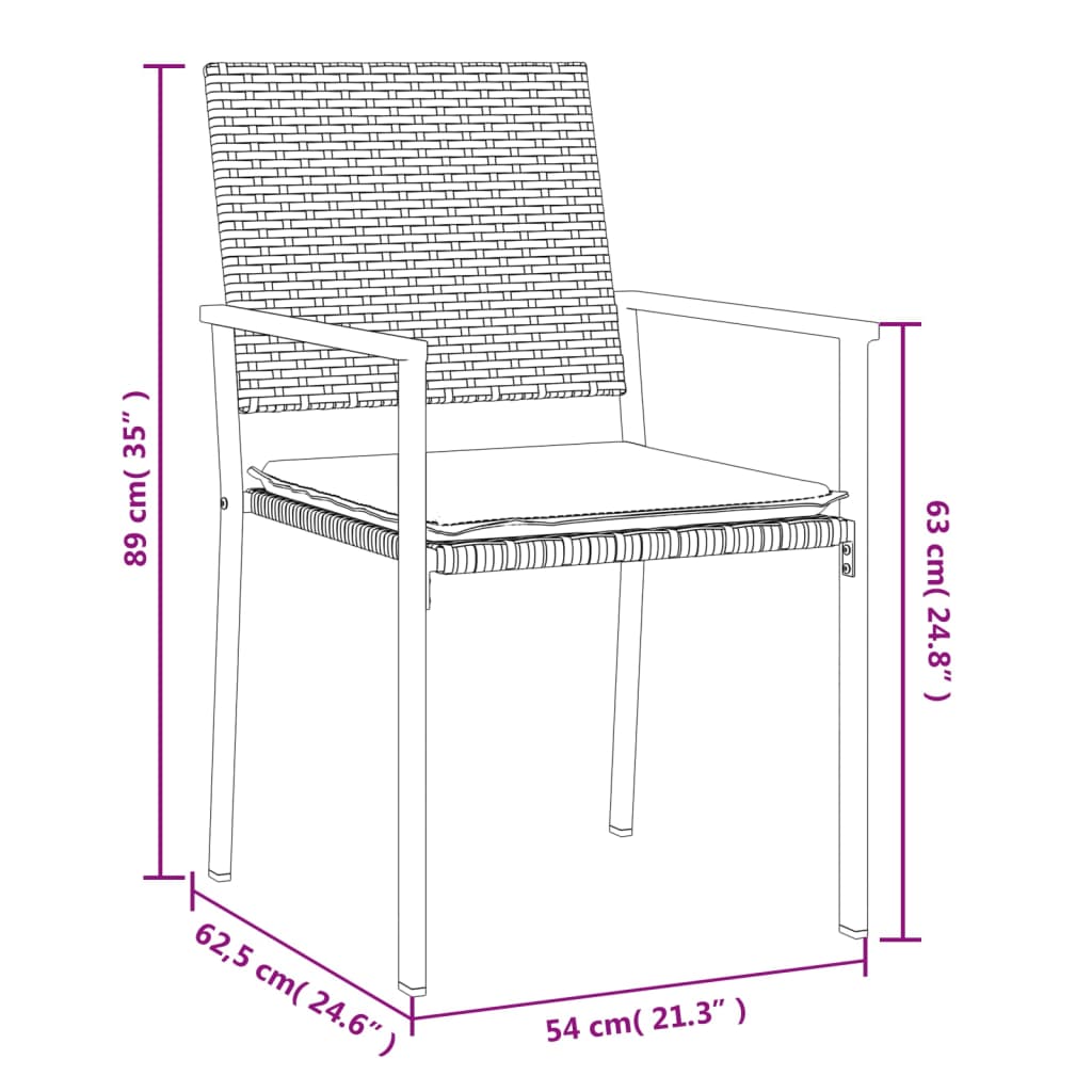 Vrtne stolice s jastucima 2 kom crne 54x62,5x89 cm poliratan