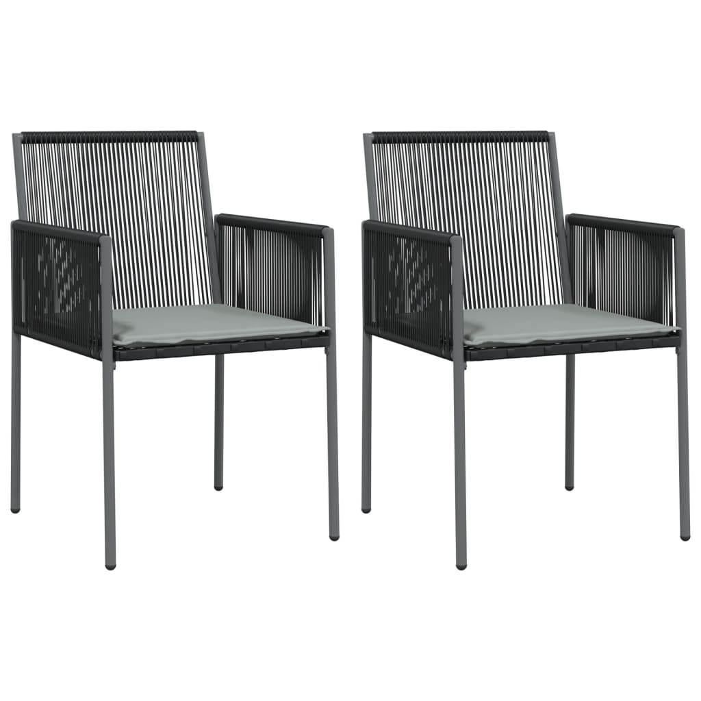 Vrtne stolice s jastucima 2 kom crne 54x60,5x83,5 cm poliratan
