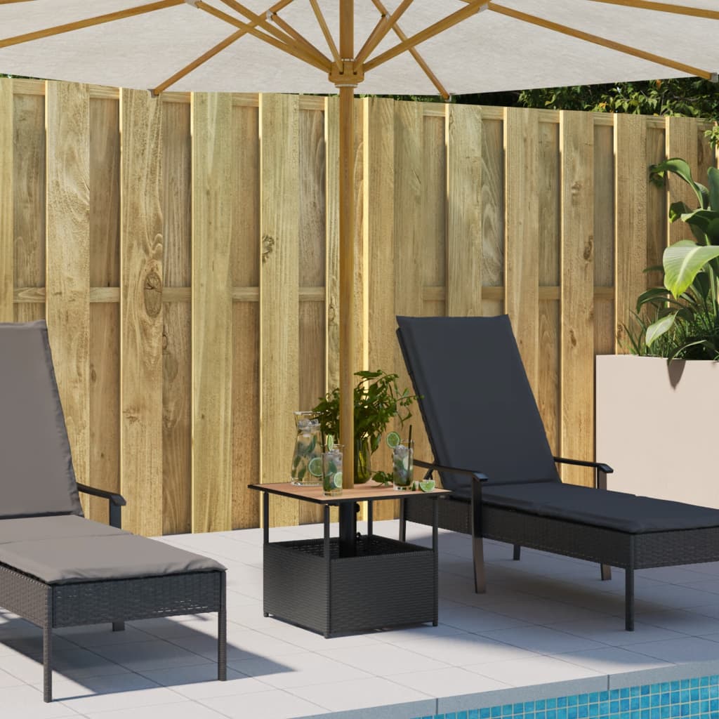 Vrtni stol s rupom za suncobran crni 55x55x46,5 cm poliratan