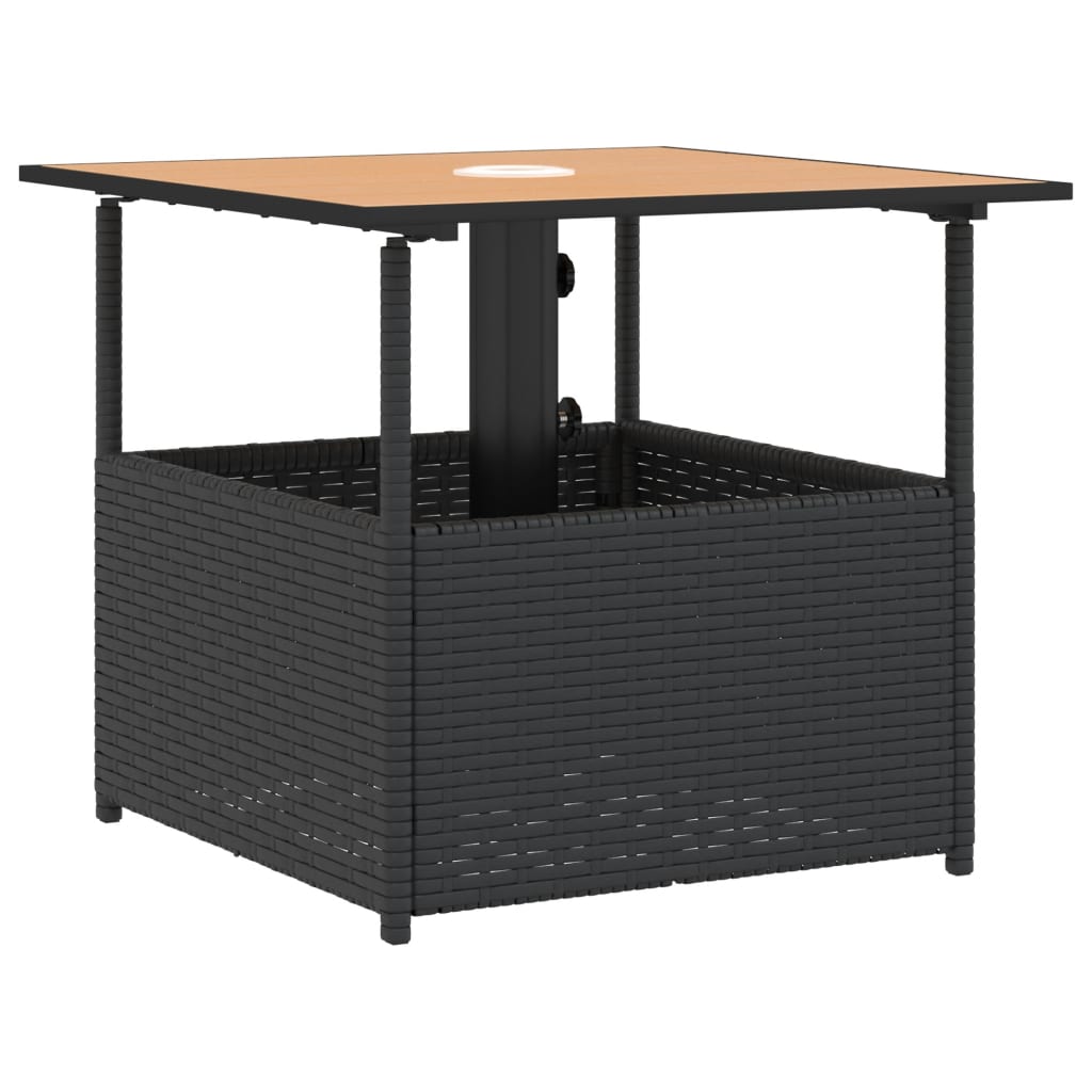 Vrtni stol s rupom za suncobran crni 55x55x46,5 cm poliratan