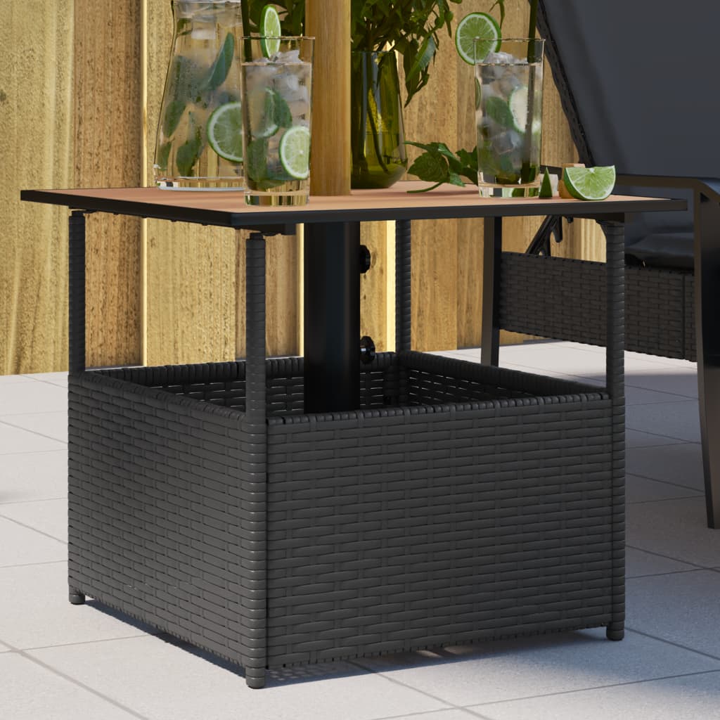 Vrtni stol s rupom za suncobran crni 55x55x46,5 cm poliratan