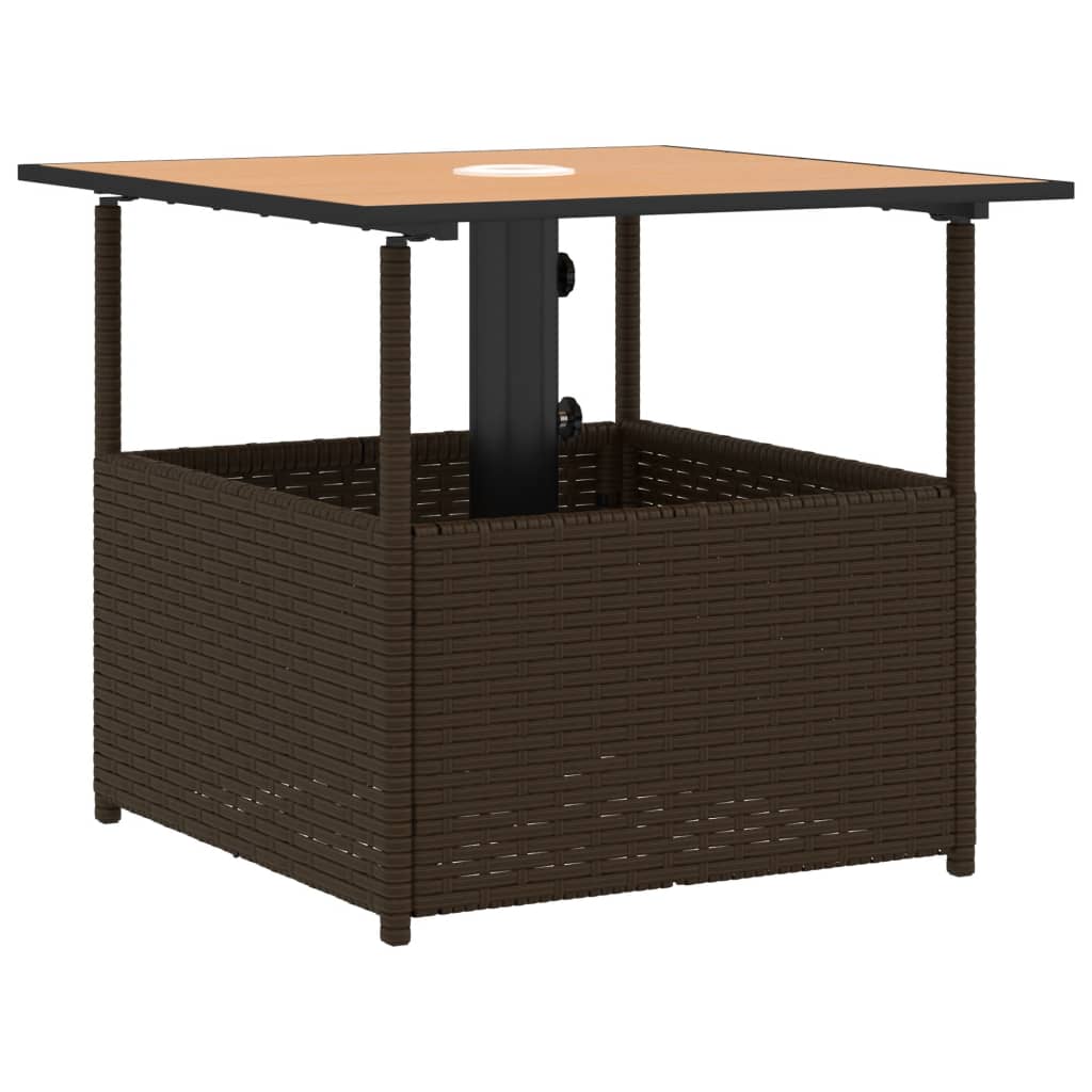 Vrtni stol s rupom za suncobran smeđi 55x55x46,5 cm poliratan