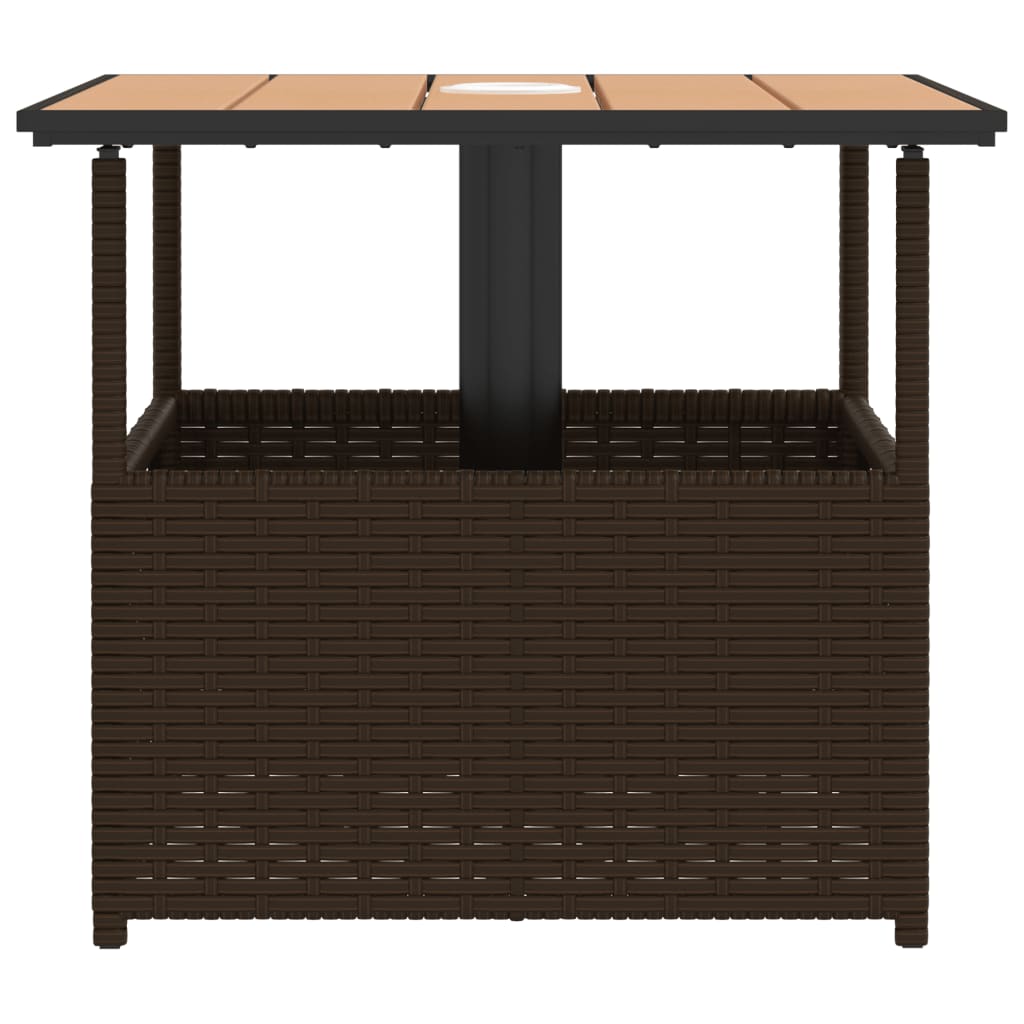 Vrtni stol s rupom za suncobran smeđi 55x55x46,5 cm poliratan