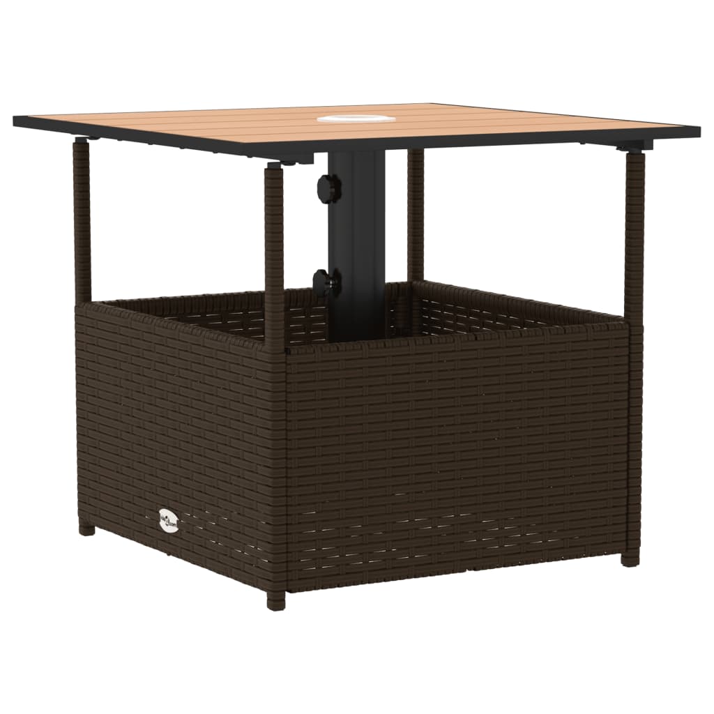 Vrtni stol s rupom za suncobran smeđi 55x55x46,5 cm poliratan