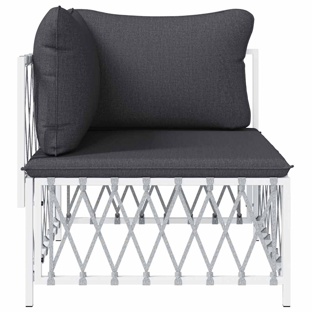 Kutna vrtna sofa od tkane tkanine s jastucima bijela
