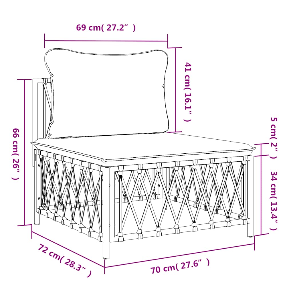 Srednja vrtna sofa od tkane tkanine s jastucima antracit
