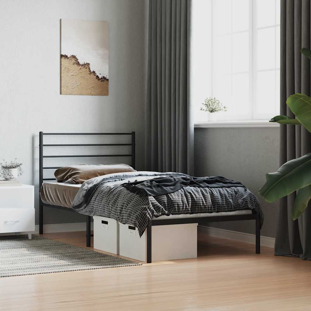 Metalni okvir za krevet s uzglavljem crni 75x190 cm