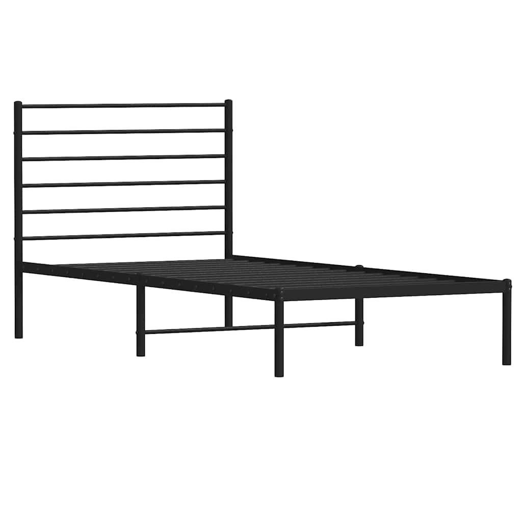 Metalni okvir za krevet s uzglavljem crni 75x190 cm