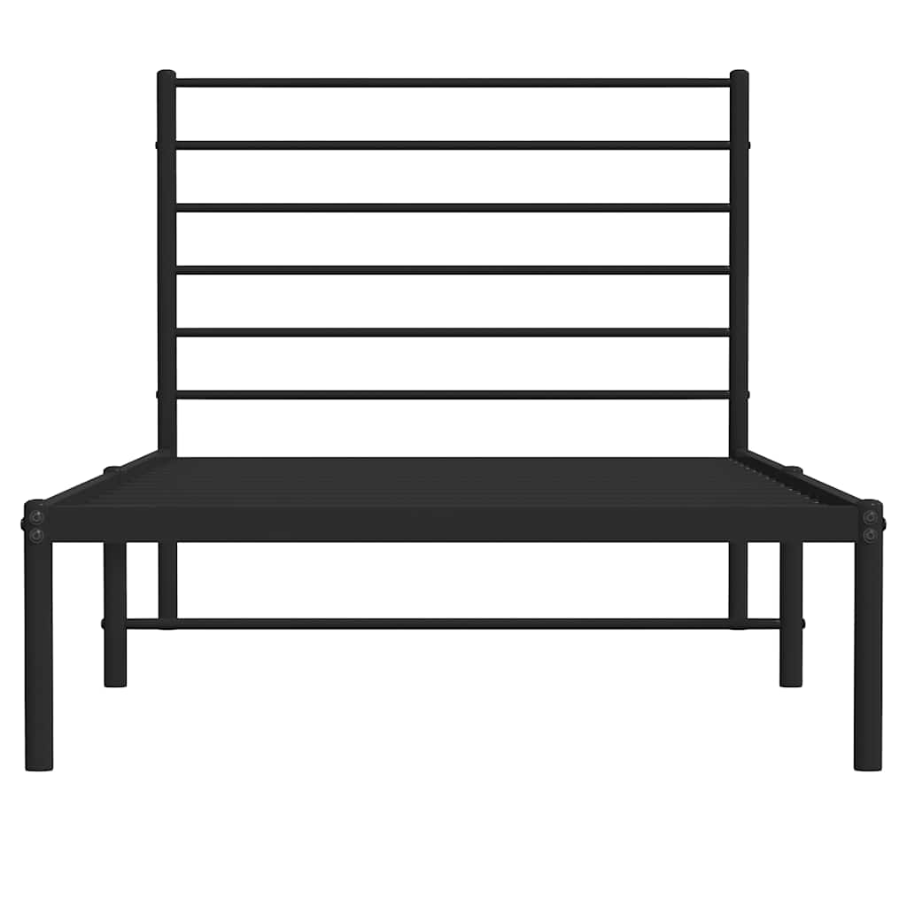 Metalni okvir za krevet s uzglavljem crni 75x190 cm