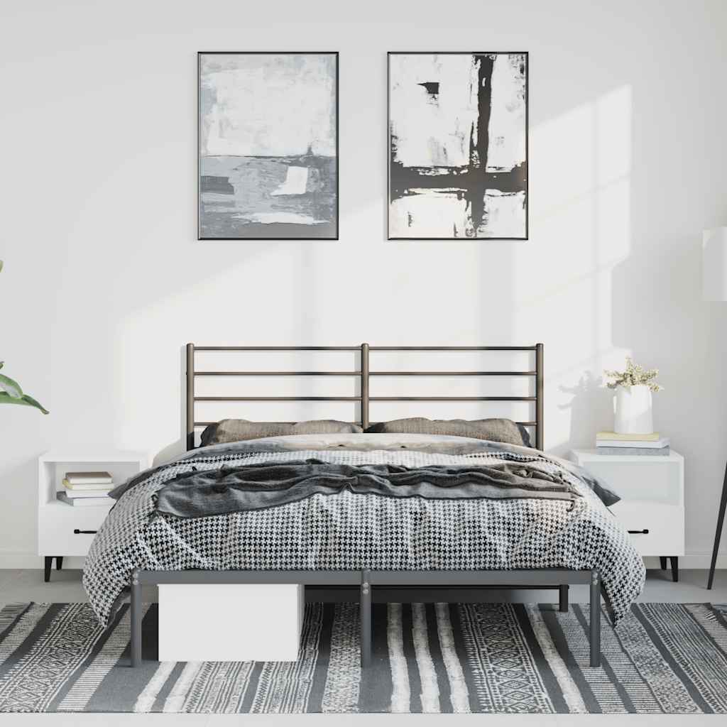 Metalni okvir za krevet s uzglavljem crni 135x190 cm