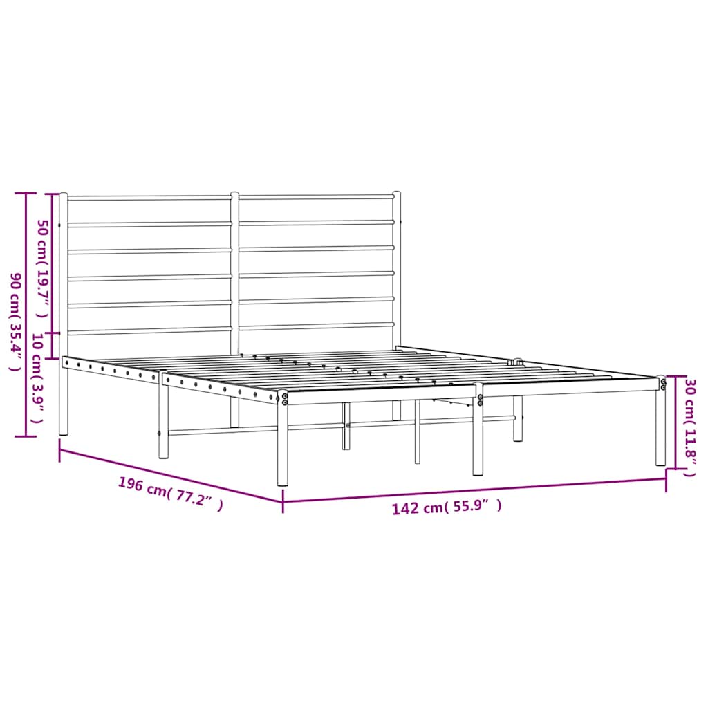 Metalni okvir za krevet s uzglavljem crni 135x190 cm