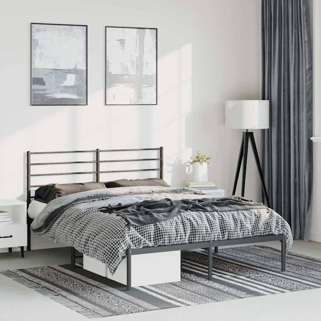 Metalni okvir za krevet s uzglavljem crni 135x190 cm