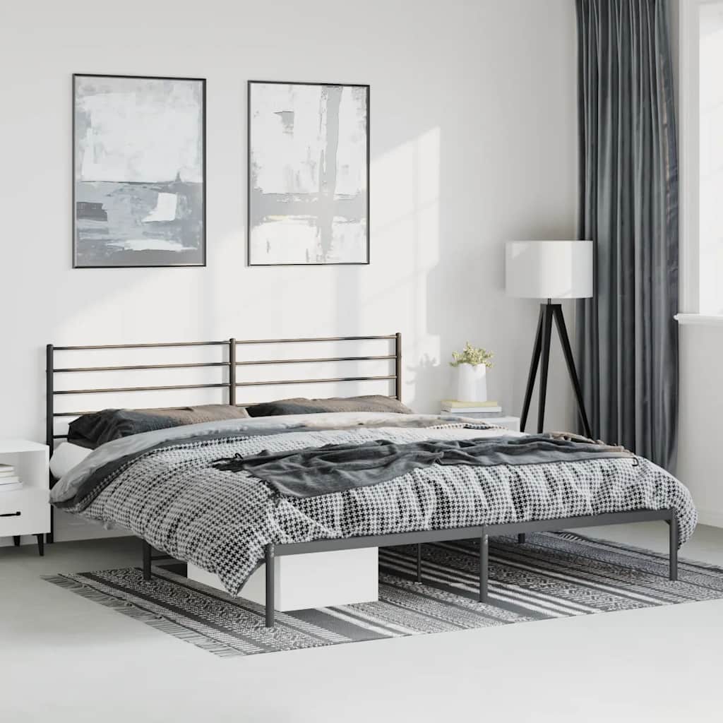 Metalni okvir za krevet s uzglavljem crni 193x203 cm