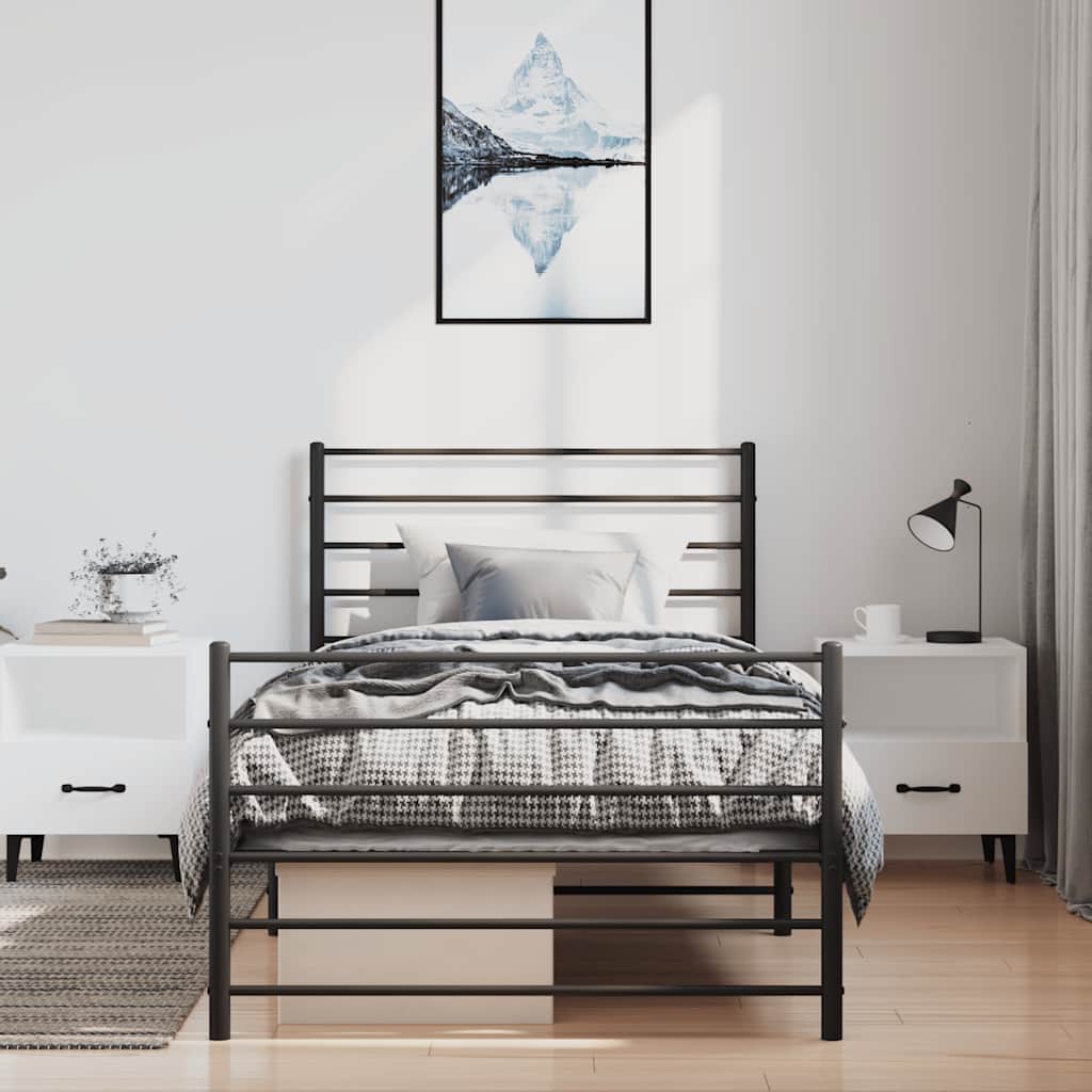 Metalni okvir kreveta uzglavlje i podnožje crni 100x200 cm