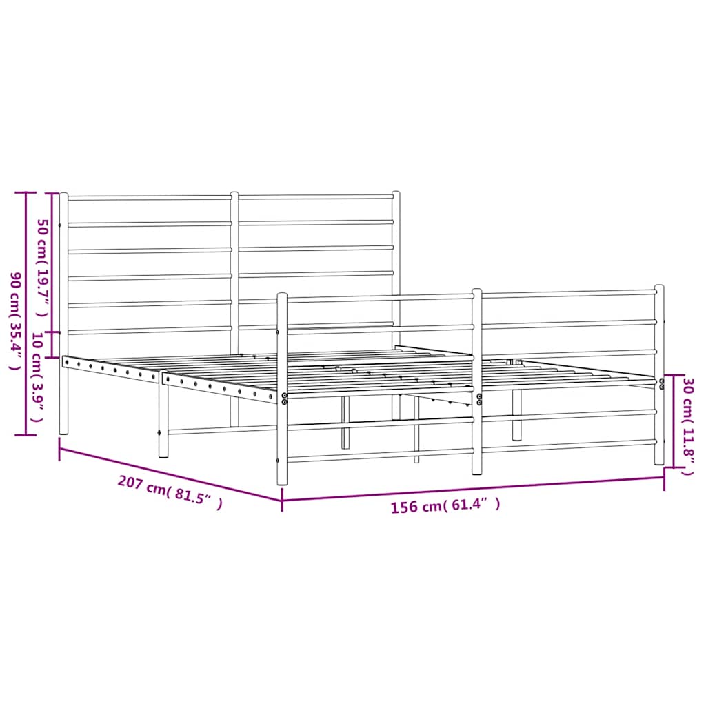 Metalni okvir kreveta uzglavlje i podnožje crni 150x200 cm