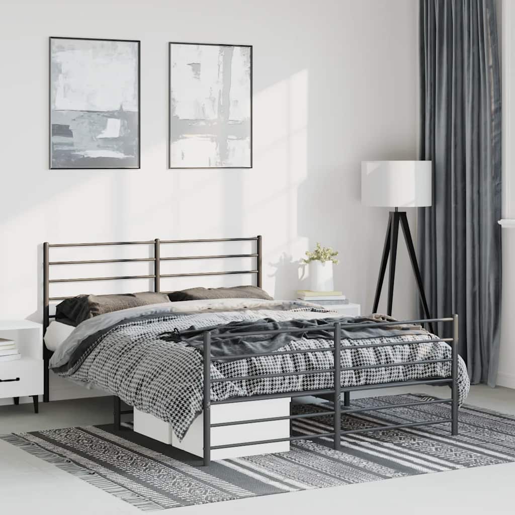 Metalni okvir kreveta uzglavlje i podnožje crni 150x200 cm