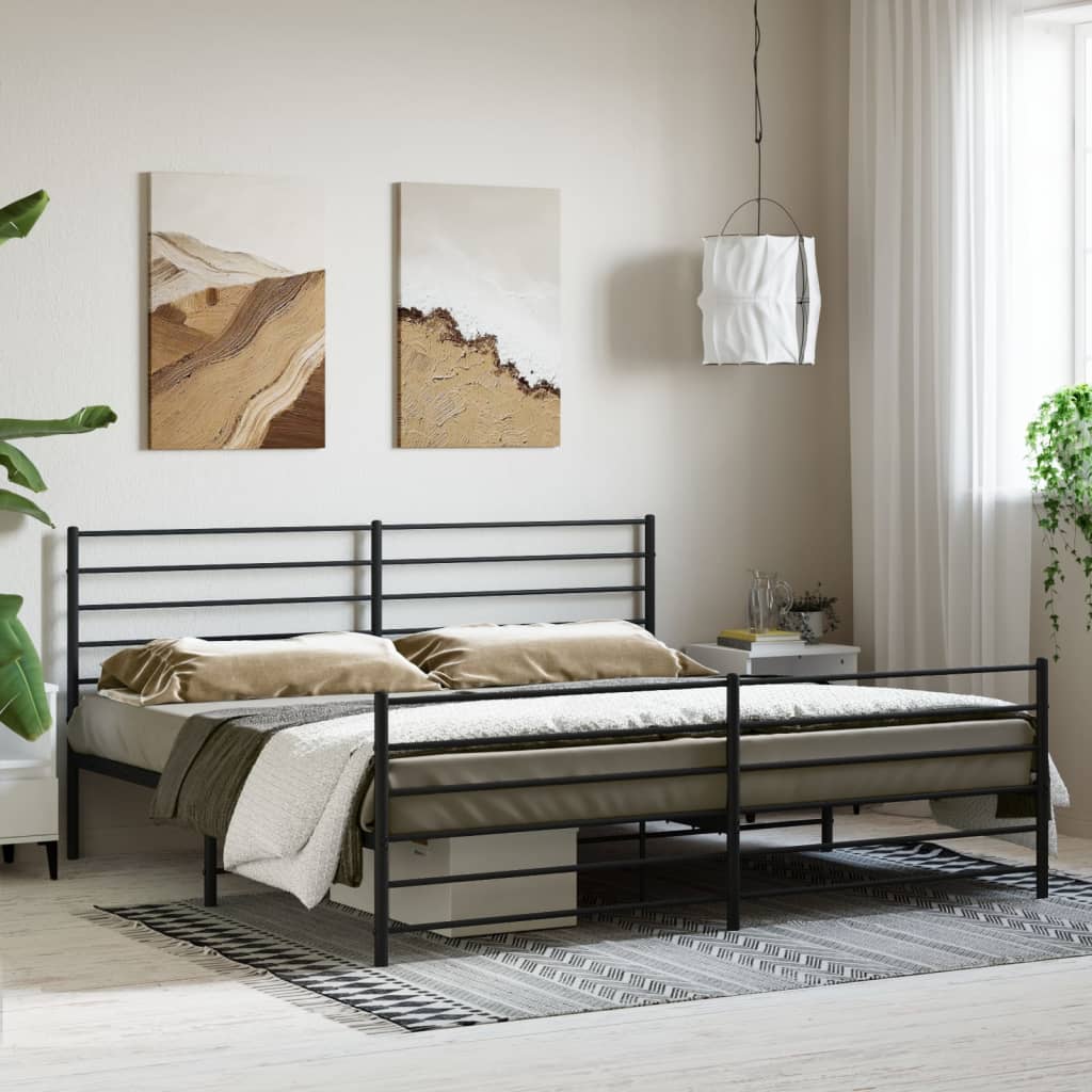 Metalni okvir kreveta uzglavlje i podnožje crni 200x200 cm