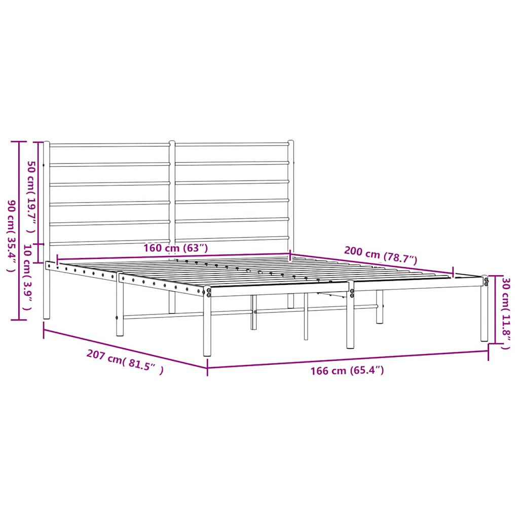 Metalni okvir za krevet s uzglavljem bijeli 160x200 cm