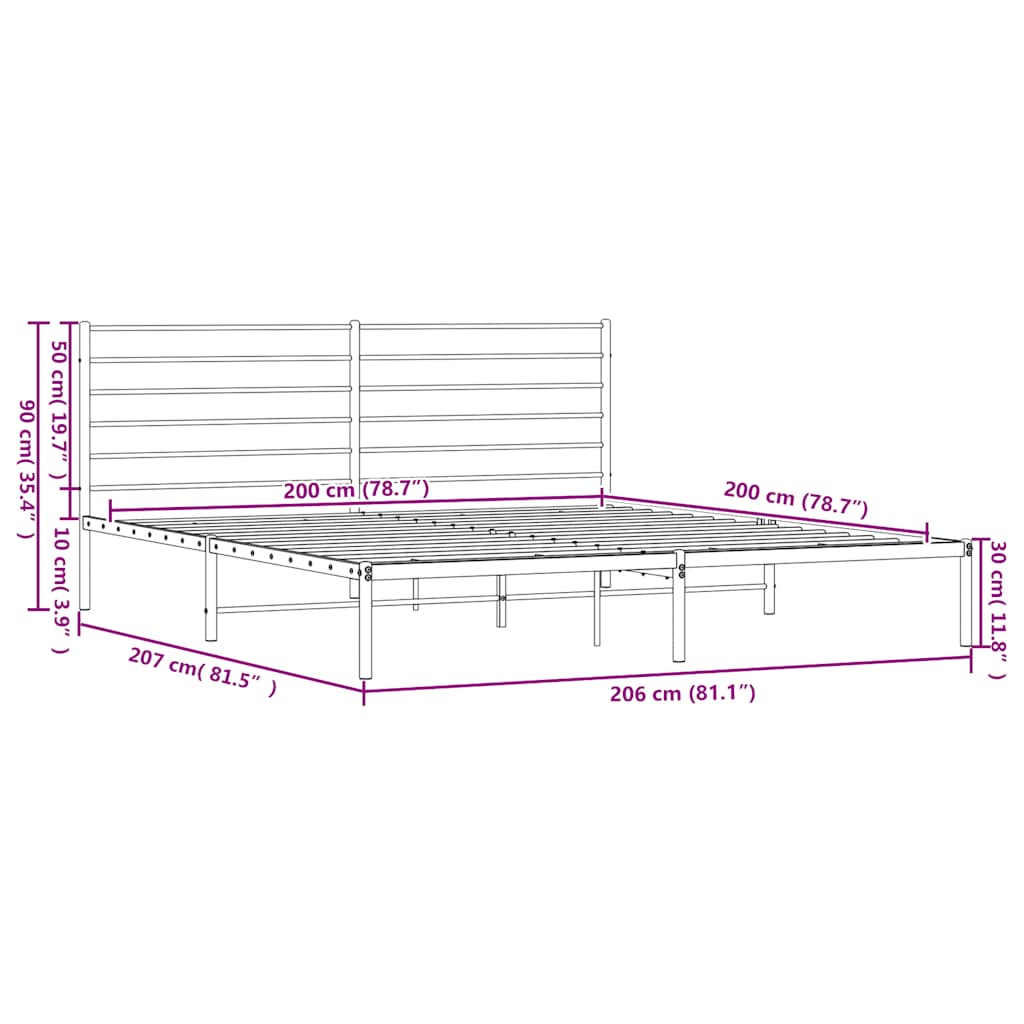 Metalni okvir za krevet s uzglavljem bijeli 200x200 cm