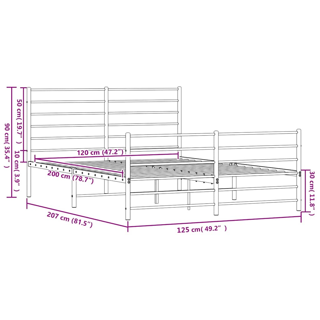 Metalni okvir kreveta uzglavlje i podnožje bijeli 120x200 cm