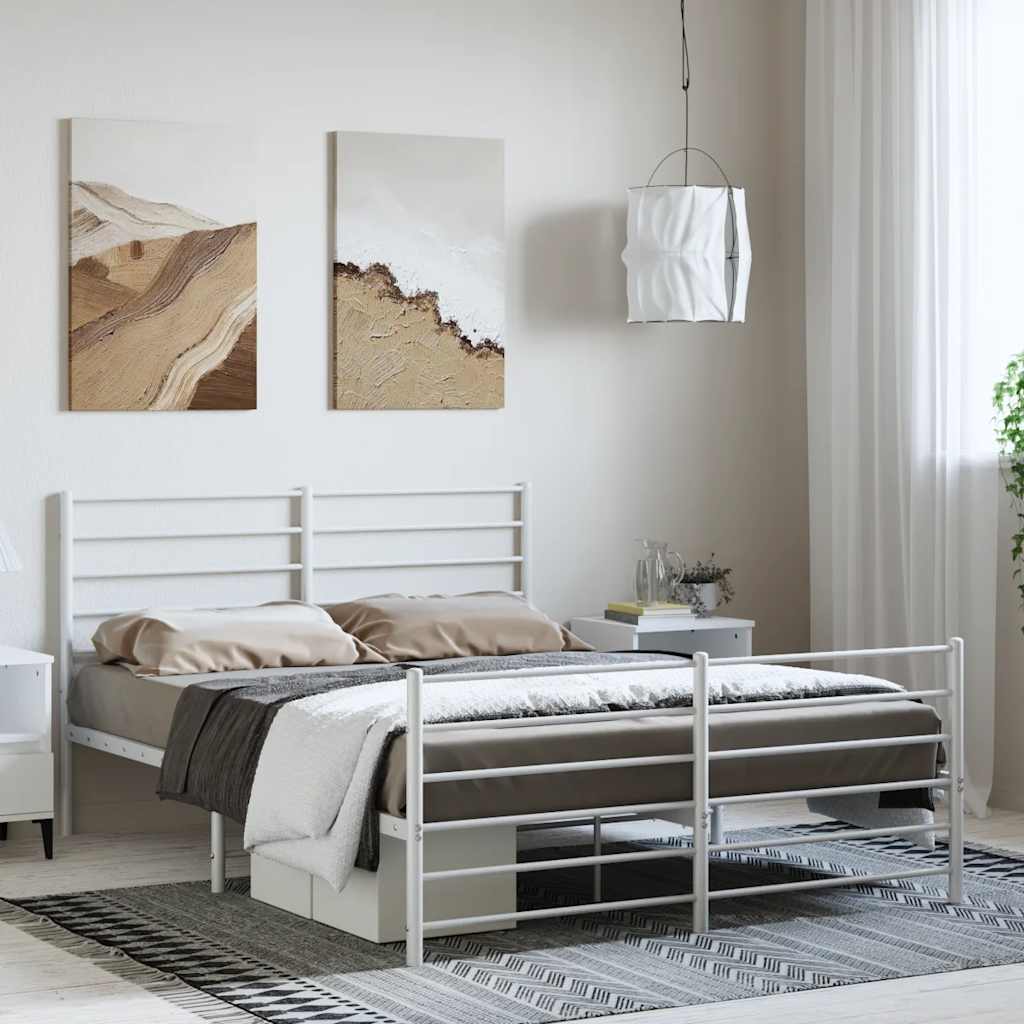 Metalni okvir kreveta uzglavlje i podnožje bijeli 135 x 190 cm