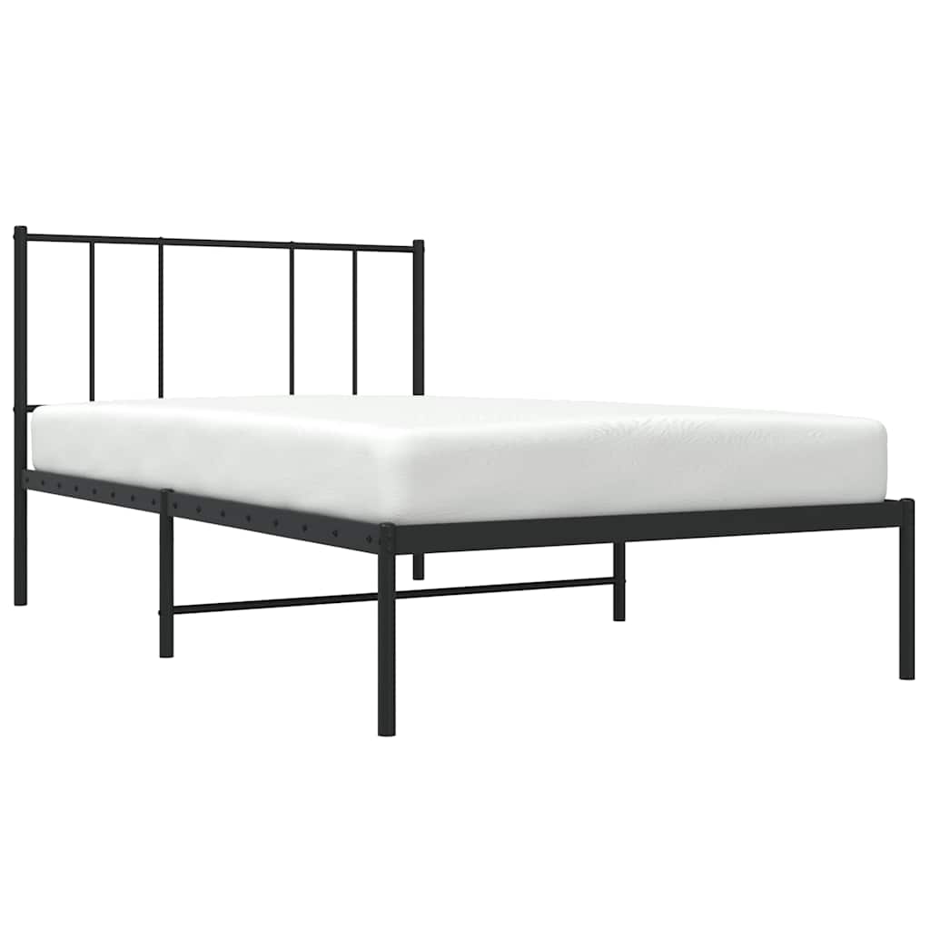 Metalni okvir za krevet s uzglavljem crni 75x190 cm