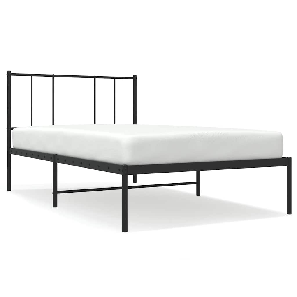 Metalni okvir za krevet s uzglavljem crni 90x190 cm