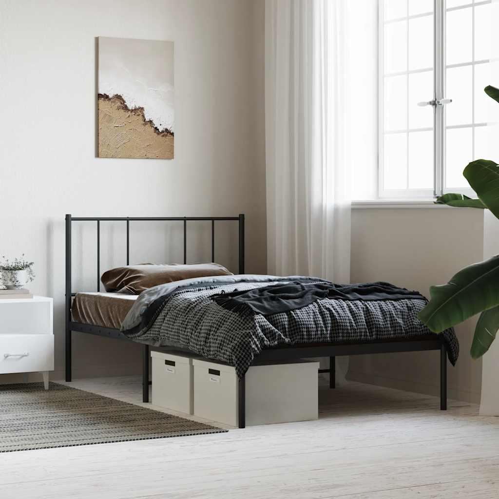 Metalni okvir za krevet s uzglavljem crni 90x190 cm