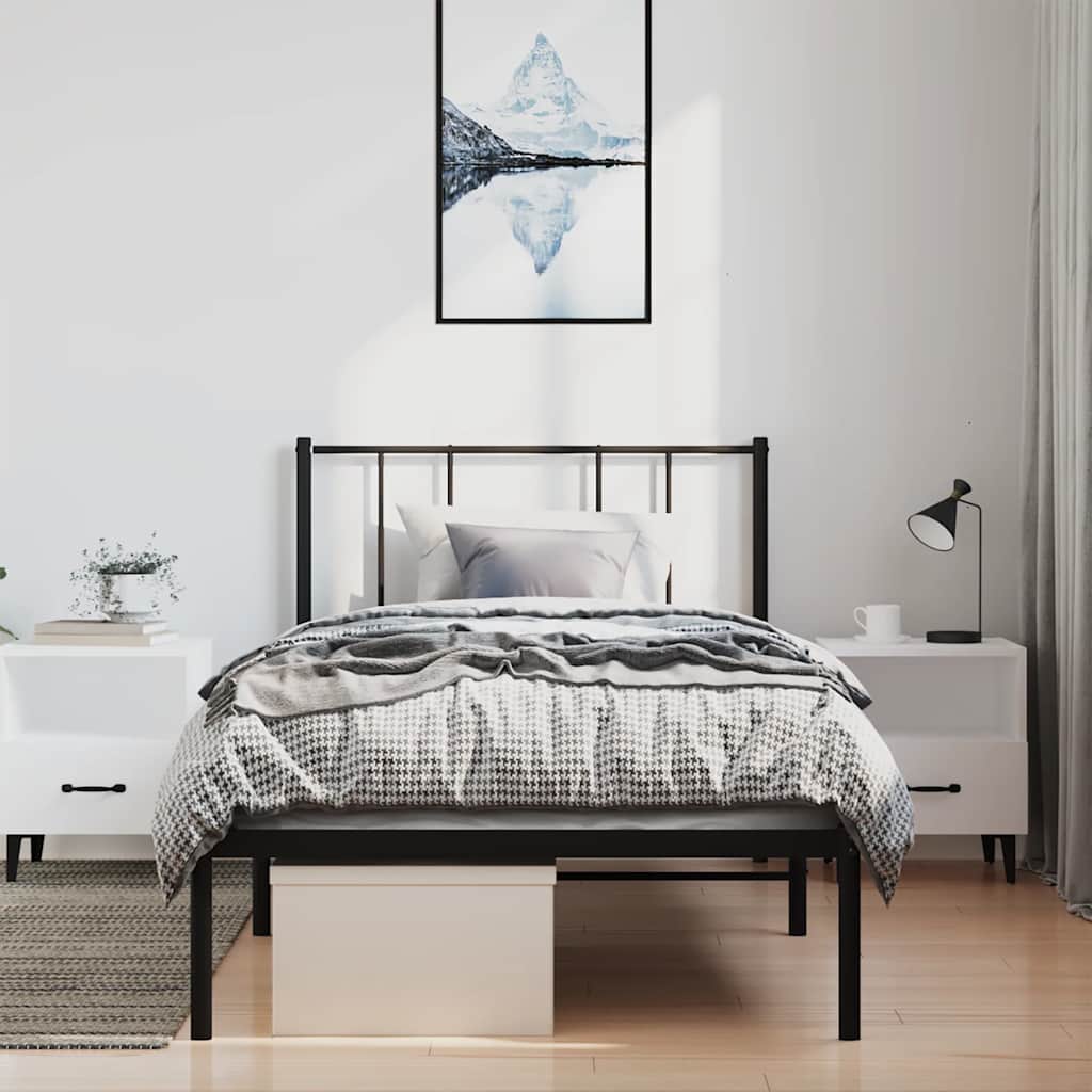 Metalni okvir za krevet s uzglavljem crni 100x190 cm