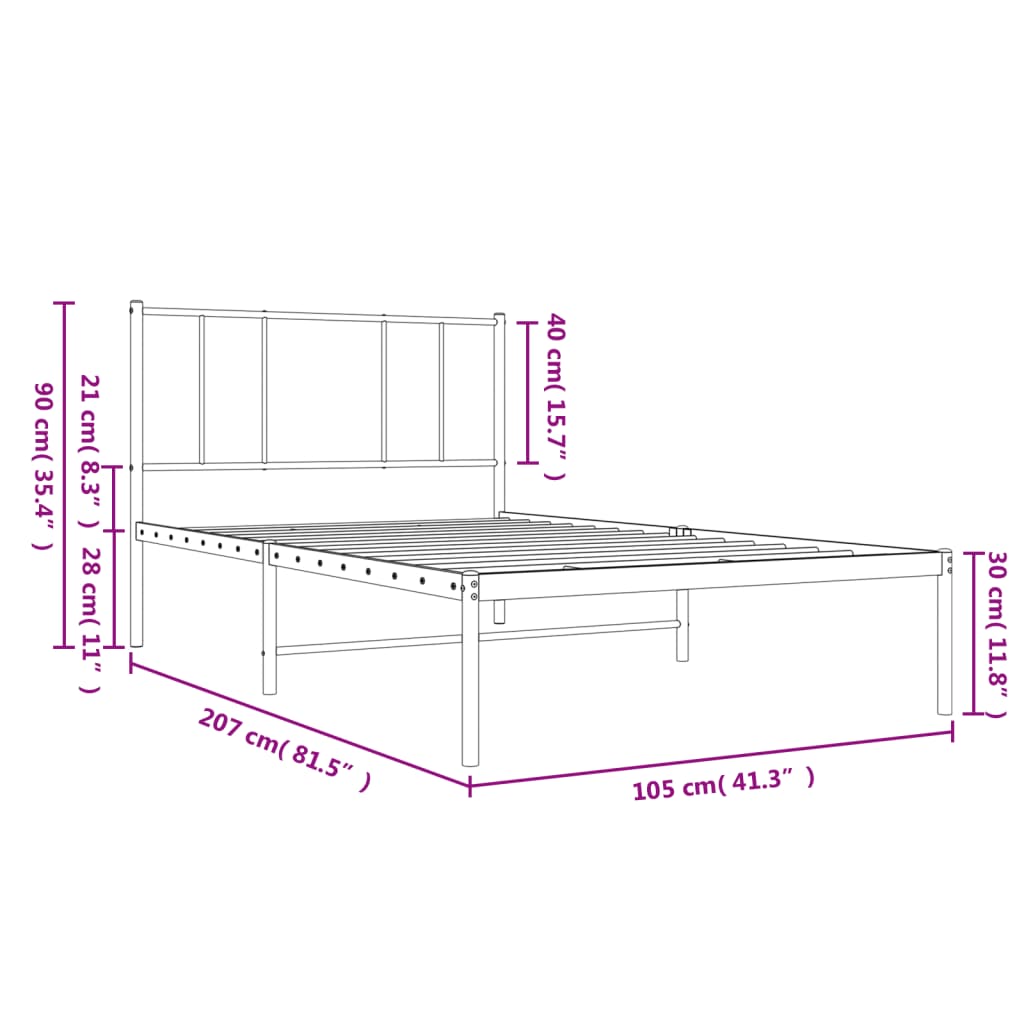 Metalni okvir za krevet s uzglavljem crni 100x200 cm