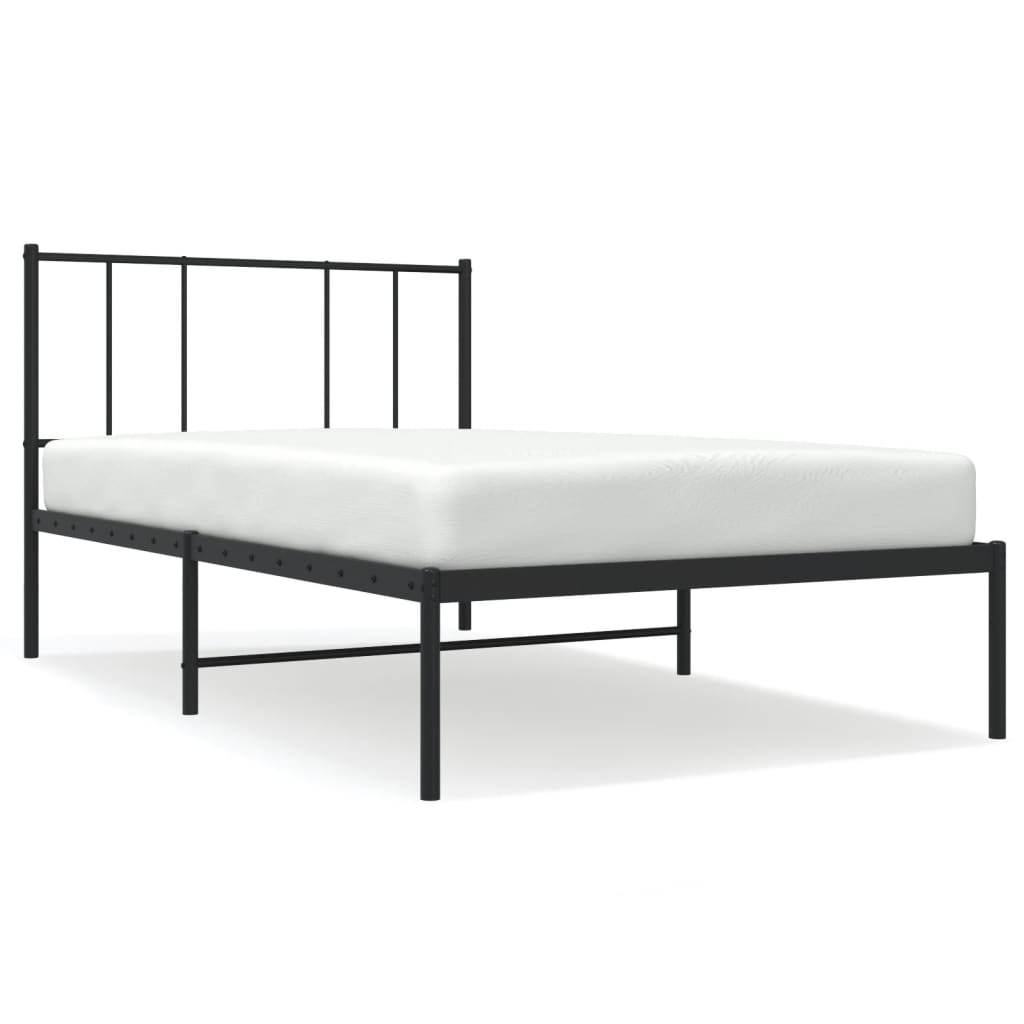 Metalni okvir za krevet s uzglavljem crni 107x203 cm