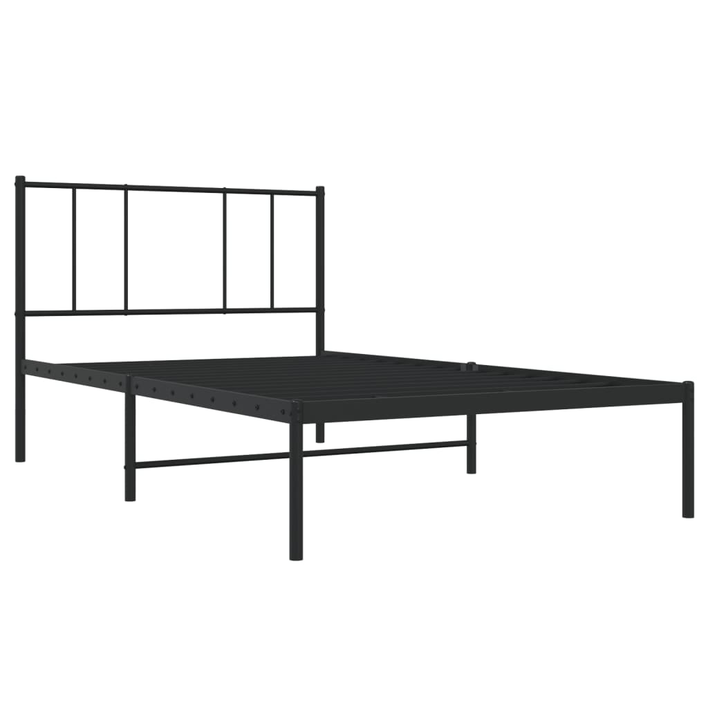 Metalni okvir za krevet s uzglavljem crni 107x203 cm