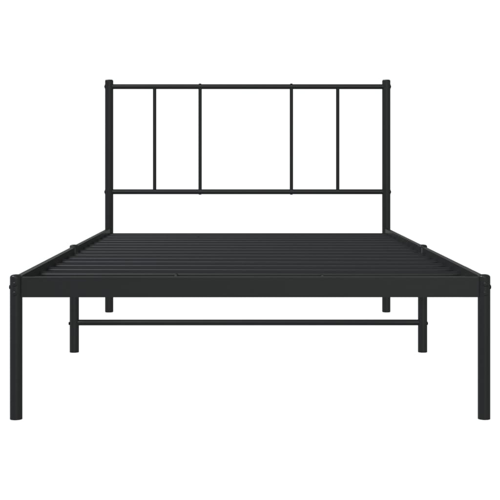 Metalni okvir za krevet s uzglavljem crni 107x203 cm